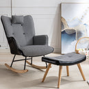 35.5 inch Rocking Chair with Footrest, Soft Houndstooth Fabric Leather Fabric Rocking Chair for Nursery, Comfy Wingback Glider Rocker with Safe Solid Wood Base for Living Room Bedroom Balcony (black)