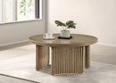 Adina 36-inch Round Wood Coffee Table Distressed Light Brown