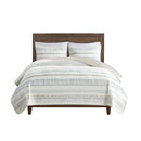 3 Piece Printed Microfiber Seersucker Quilt Set Taupe/Blue Full/Queen