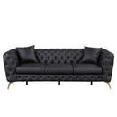88.5" Modern Sofa Couch PU Upholstered Sofa with Sturdy Metal Legs, Button Tufted Back, 3 Seater Sofa Couch for Living Room, Apartment, Home Office, Black