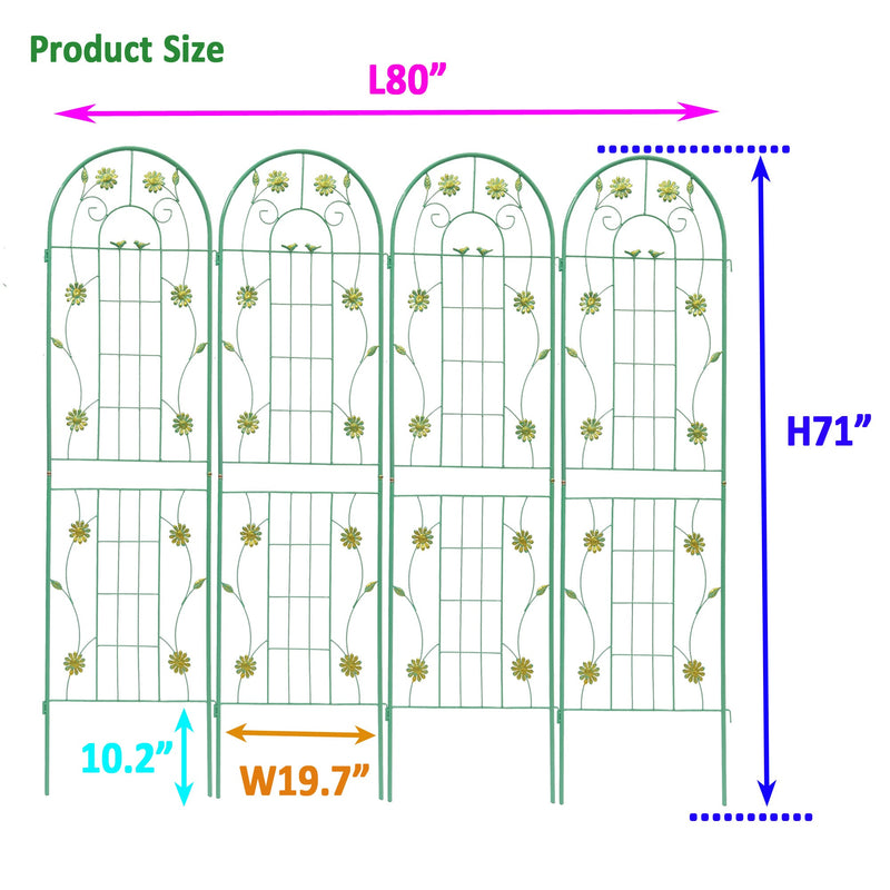 4 Pack Metal Garden Trellis 71" x 19.7" Rustproof Trellis for Climbing Plants Outdoor Flower Support Green