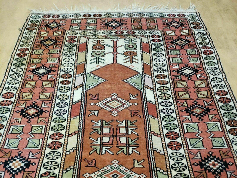 4' X 7' Antique Handmade Turkish Melas Oushak Wool Rug