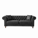 Chesterfield Sofa, High Tech Fabric Roll Armrest, 3 Seater Mid Century Modern Couch - Black by HouseOfZazla