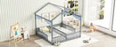 Double Twin House-Style Floor Bed with Fence, Guardrails, without door, Grey(Old Sku:W504P143316)