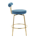 Rhonda Glam Counter Stool in Gold Metal and Blue Velvet - Set of 2