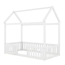 Wood House Bed With Fence And Door