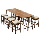 Outdoor Acacia Wood Bar Height Table And Eight Stools With Cushions by Unique Piece Furniture