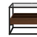 47.24"Rectangle Glass Coffee Table with storage shelf and metal table legs, Home Furniture for Living Room
