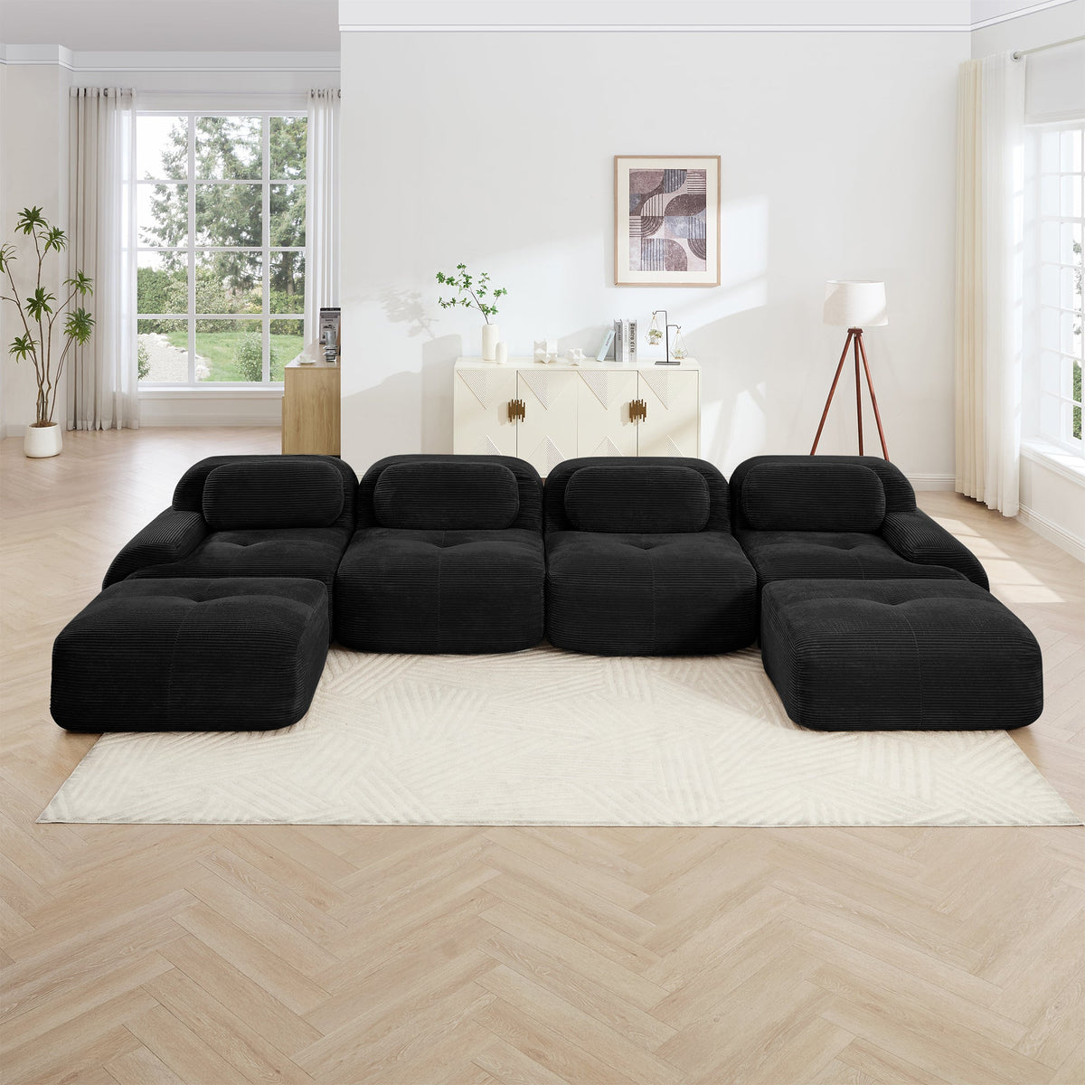 U-Shaped Modular Sofa with Breathable Corduroy Fabric, photo 2 of 10