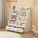 Bookshelf With 2 Storage Drawers, Front Facing Bookcase And Toy Organizer, Multi Tier Reading Shelf - White by HouseOfZazla