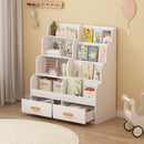 Bookshelf With 2 Storage Drawers, Front Facing Bookcase And Toy Organizer, Multi Tier Reading Shelf - White by HouseOfZazla