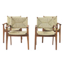 5-Piece Outdoor Dining Set: Teak Finish Round Acacia Wood Table & 4 Wicker Armchairs by HouseOfZazla