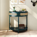 Boho Rattan Semi Circle End Table With Sliding Rattan Door, Storage And Bottom Shelf by HouseOfZazla