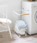 Rolling Wire Basket (24" H) - Steel + Wood by Yamazaki Home