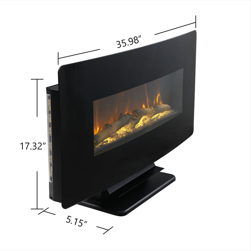 36 Inch Curved Front Electric Fireplace, Freestanding or Wall Mounted Electric Fireplace with Adjustable Flame Color & Remote Control