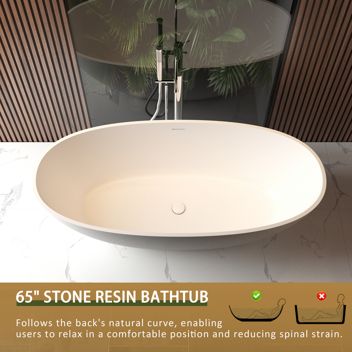 65" Freestanding Solid Surface Bathtub, photo 3 of 10