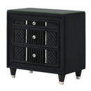 1 Piece Nightstand Upholstery Textured Look Luxurious Feel Drawer Fronts Crystal Style Knobs - Black by HouseOfZazla