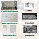 Office Desk With Power Outlet, 3 Drawers And Side Pocket For Office - White by HouseOfZazla