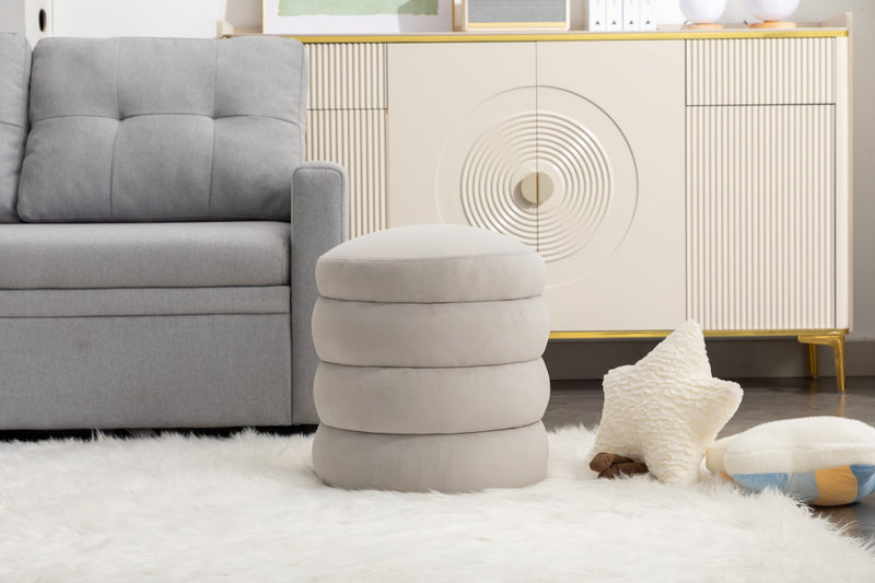 006-Soft Velvet Round Ottoman Footrest Stool,Light Gray