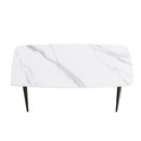 70.87" Modern Artificial Stone Curved Black Metal Leg Dining Table, Can Accommodate 6-8 People - White / Black by Unique Piece Furniture