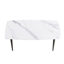 70.87" Modern Artificial Stone Curved Black Metal Leg Dining Table, Can Accommodate 6-8 People - White / Black by HouseOfZazla