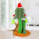 32" Cat Scratching Post, Tall Christmas Tree Cat Scratcher with 3 Posts and Cute Dangling Teaser Balls, Natural Sisal Rope Cat Toys for Kitty and Adult Cats