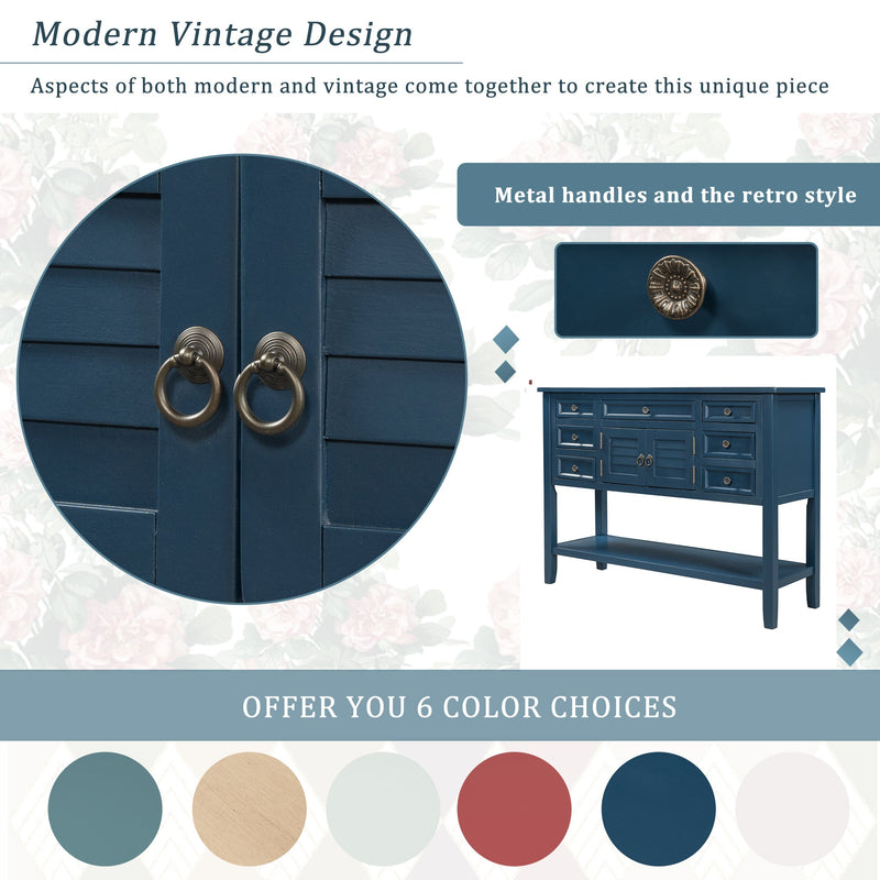 44.5" Modern Console Table Sofa Table for Living Room with 7 Drawers, 1 Cabinet and 1 Shelf