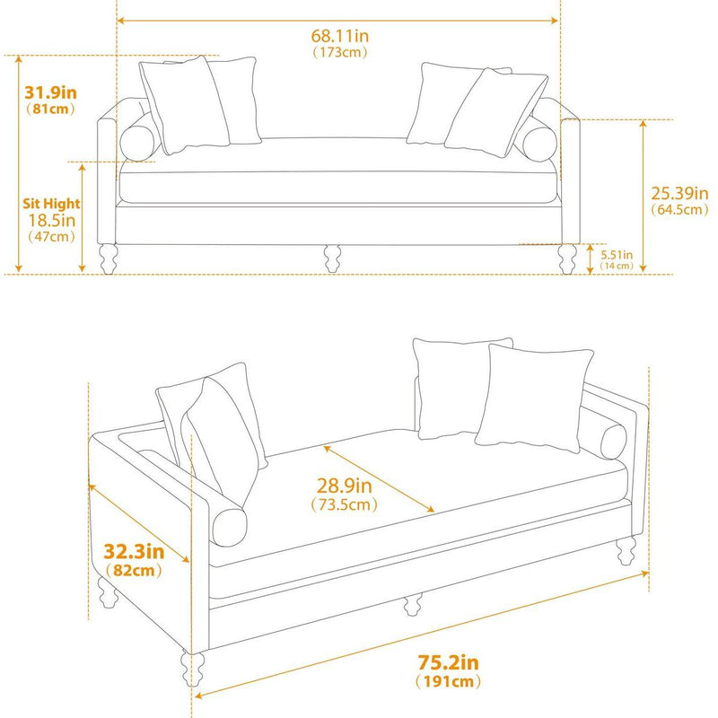 75.2'' Wide Upholstered Chaise Lounge Indoor with Nailheads,Sleeper Sofa Couch With 4 Throw Pillows&2 Bolsters,Daybed with Rubberwood Legs For Living Room,Bedroom, Apartment,Guestroom,Beige Chenille