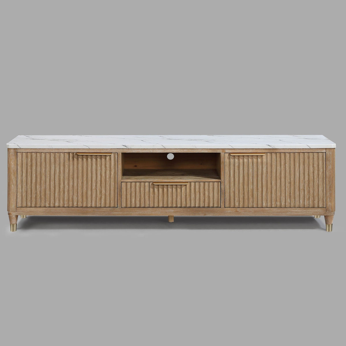 Fluted TV Stand With Accents - Natural Wood / White, photo 6 of 6