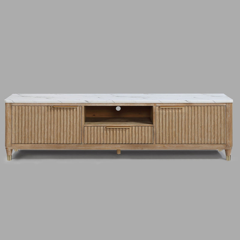 Fluted TV Stand With Accents - Natural Wood / White, photo 6 of 6