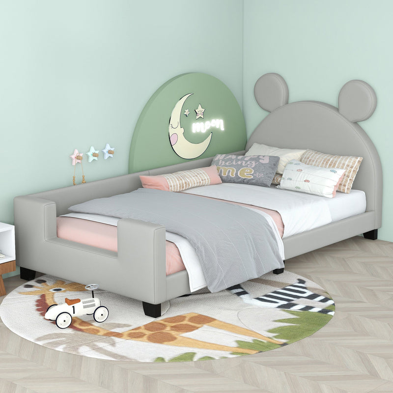 Walker Edison | Twin Size Faux Leather Daybed with Cartoon Ears Shaped Headboard