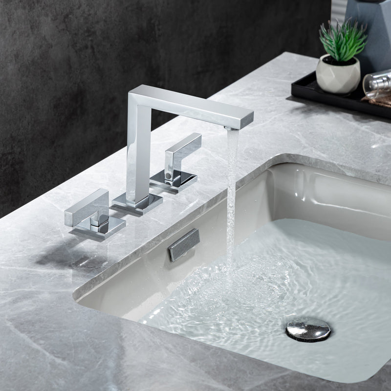 8 inch Widespread Bathroom Faucet Matte Black Bathroom Faucets for Sink 3 Hole Brass 2 Handle Lavatory Square Faucet Modern rv Bathroom Faucets