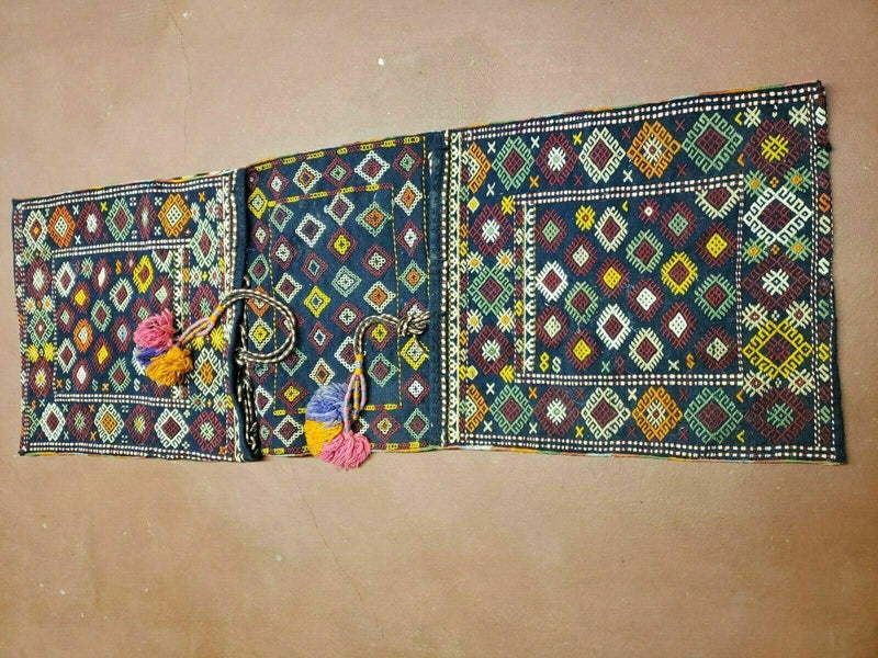2' X 4' Handmade Turkish Tribal Kilim Wool Rug Double Saddle Bag Khorjin Nice