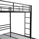 Modern Metal Triple Bunk Bed With Vertical Ladder, Safety Rail, And Storage Shelf - Black by HouseOfZazla
