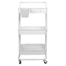 3 Tier Rolling Utility Cart Movable Storage Organizer with Mesh Baskets Lockable Wheels 360 Degree Rotatable Hanging Box Hooks Bedroom Bathroom Kitche