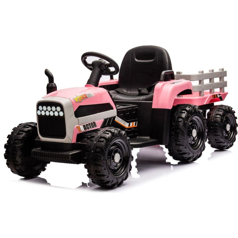 Ride on Tractor with Trailer,24V Battery Powered Electric Tractor Toy, 200wx2motor 1.86-4.97MPH/Remote Control,electric car for kids,Three speed adjustable,USB,MP3, Bluetooth,LED light, safety belt