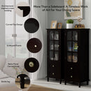 Black Tall Storage Cabinet with Glass Door & 2 Drawers