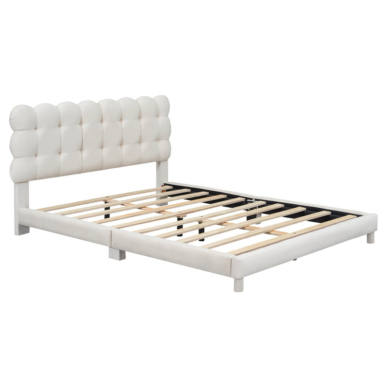 Walker Edison - Full Size Upholstered Platform Bed with Soft Headboard,Beige