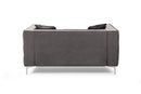 59.4 Inch Wide Grey Velvet Sofa with Jeweled buttons, Square Arm, 2 Pillow