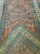 3' 8" X 11' Antique Handmade Turkish Wool Rug Veg Dye Runner Nice Rusted Red