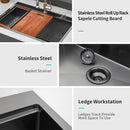33" Drop In Kitchen Sink With Ledge Workstation, 16 Gauge Stainless Steel - Gunmetal Black by HouseOfZazla