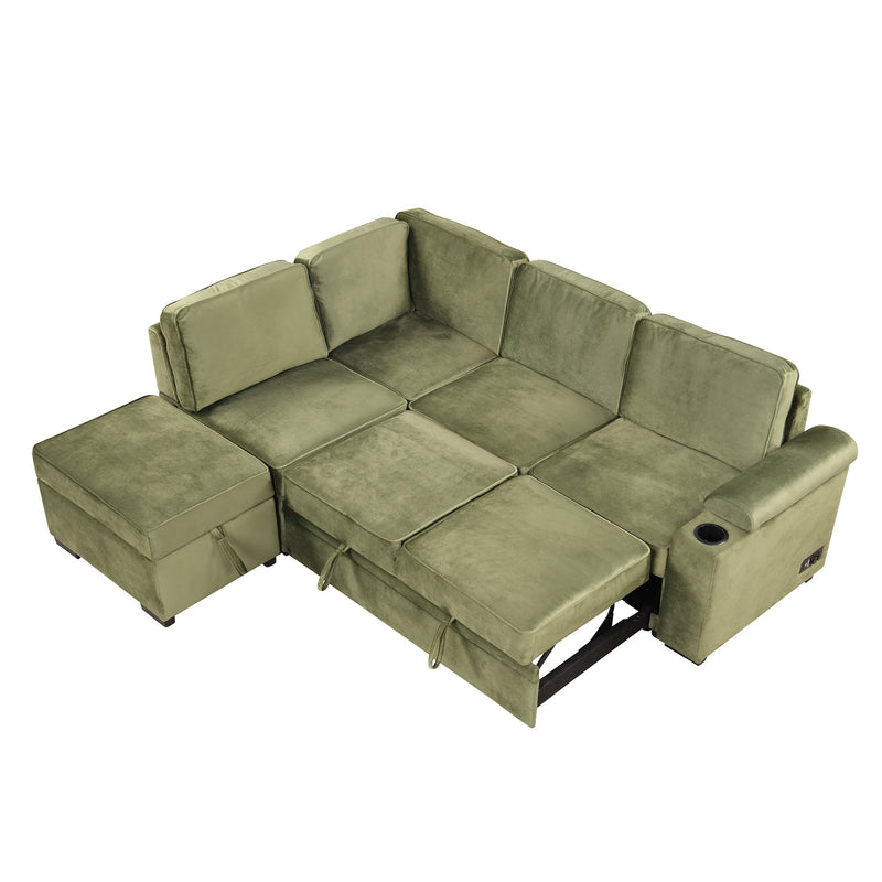 87.4" Sleeper Sofa Bed,2 in 1 Pull Out sofa bed L Shape Couch with Storage Ottoman for Living Room,Bedroom Couch and Small Apartment, Green