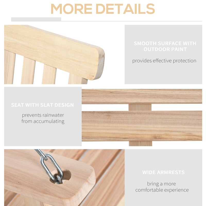 2-Seater Hanging Porch Swing Outdoor Patio Swing Chair Seat with Slatted Build and Chains, 440lbs Weight Capacity, Natural