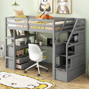 Loft Bed With Desk, Shelves, 2 Drawers, Storage Staircase by HouseOfZazla