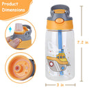 16.2Oz Leak-proof Kids Water Bottle with Straw Push Button Sport Water Bottle for Kids Crab Ship Jellyfish Rocket