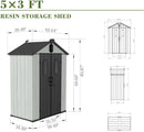 5x3FT Outdoor Resin Storage Shed with Transparent Windows & Louvered Vents by HouseOfZazla