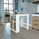 Kitchen Island Three Open Side Storage Shelves And One Push-To-Open Cabinet - White / Macadamia by HouseOfZazla