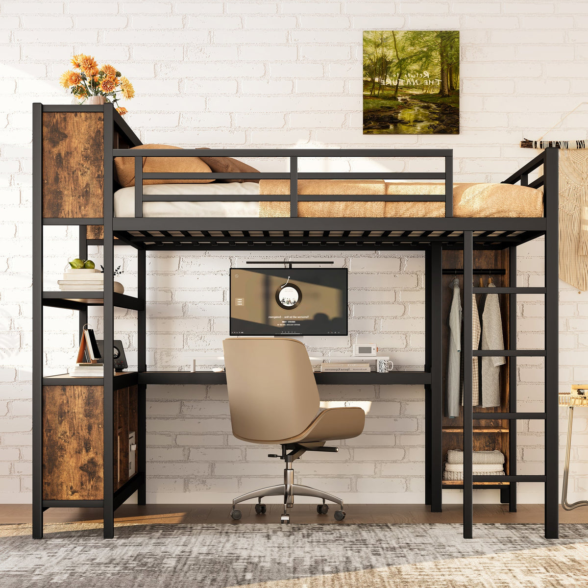 Metal Loft Bed with Wardrobe and L-Shaped Desk, photo 3 of 10