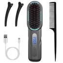 Cordless Hair Straightener Brush Rechargeable Mini Styling Comb with 4 Heating Levels Blue Light Sterilization Single press Stray Hair Removal 20Mins