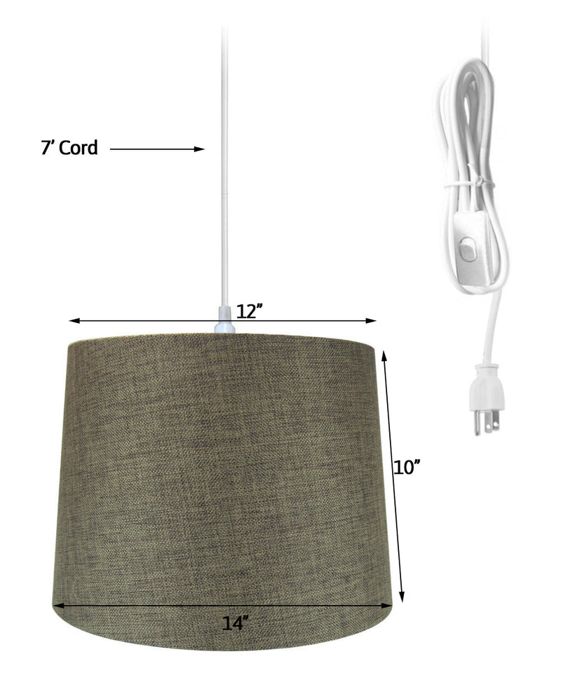 14"W 1 Light Swag Plug-In Pendant  Chocolate Burlap Shade White Cord